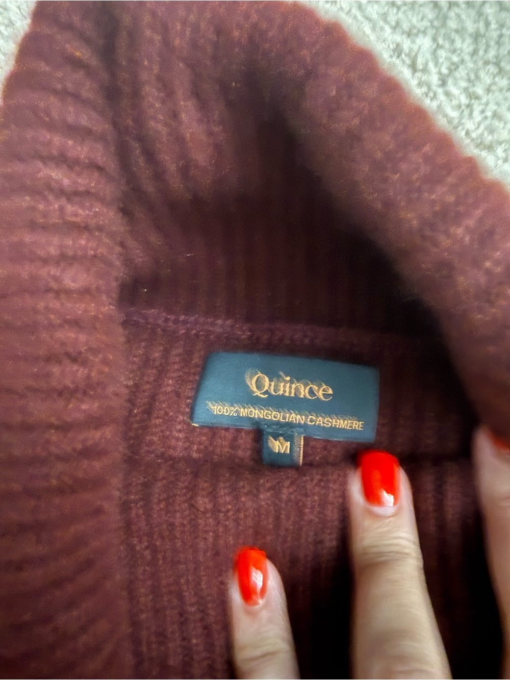 Quince Cashmere Cozy Ribbed Turtleneck Sweater - Deep Wine - Picture 3 of 4